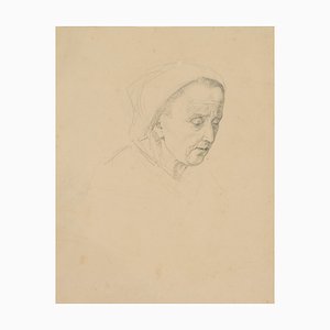 Anciana con pañuelo en la cabeza, 1830, Lápiz