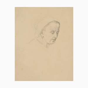 Old Woman with Headscarf, 1830, Pencil