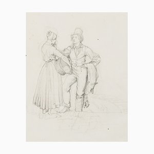 M. Neher, Mann und Frau im Gespräch, 1830, Bleistift