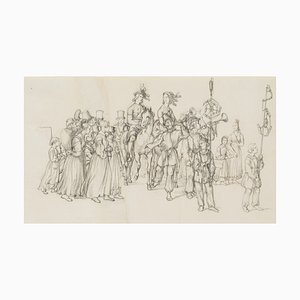 M. Neher, Procession avec un Couple à Cheval, 1840, Crayon