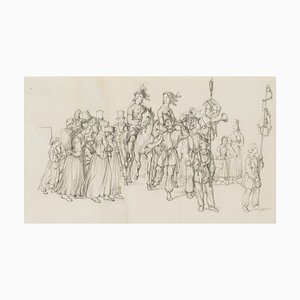 M. Neher, Processione con coppia a cavallo, 1840, Pencil