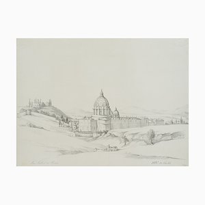 H. Wilhelmi, Blick auf den Petersdom in Rom, 1846, Bleistift