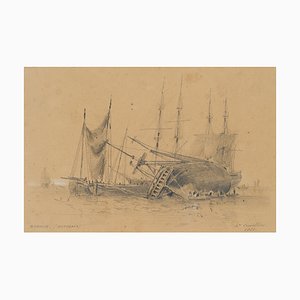 H. Cuvillier, Veliero sulla spiaggia, 1853