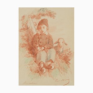 L. Browne, Boy with Lamb, Normandy, 1853, Chalk on Paper