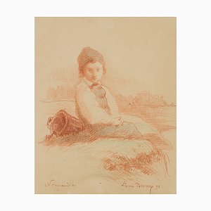 L. Browne, Boy Sitting on the Beach, Normandie, 1853, Kreide auf Papier