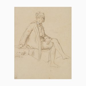 Sitzender Mann mit Jakobinermütze, 1854, Bleistift