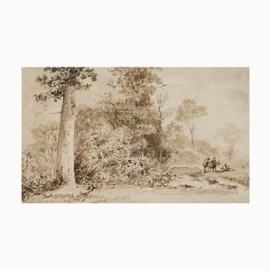 Forest Landscape with Brushwood Gatherers, 1856, Paper