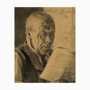 H. Bachmann, Old Man Reading the Newspaper, 1896, Pencil