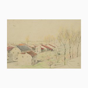 H. Christiansen, Houses at Saint-Clüment Murthe-Et-Monthscellan, 1917, Pencil on Paper