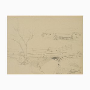 H. Christiansen, Passerelle en Bois et Moulin près de Gasteig, 1921, Crayon