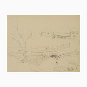 H. Christiansen, Wooden Footbridge and Mill near Gasteig, 1921, Pencil