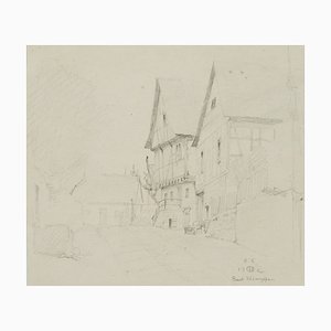 H. Christiansen, Häuser am Hang in Bad Wimpfen, 1922, Bleistift