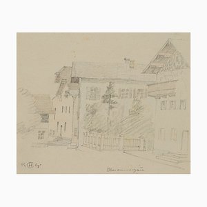H. Christiansen, Street View à Oberammergau, 1922, Crayon