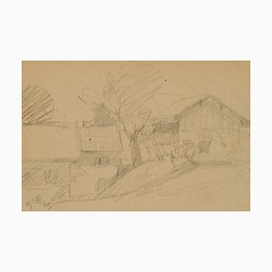 H. Christiansen, Sketch of a Farmstead, 1923, Crayon