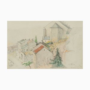 H. Christiansen, Rue et Eglise de Fischbach à Luxembourg, 1924, Crayon