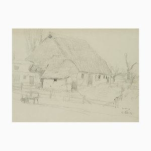 H. Christiansen, Maison au Toit de Chaume, 1925, Crayon