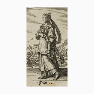 J. Meyer, Noble Woman in Front of Battle Scene, 17th-Century, Etching