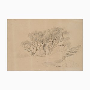 Rocky Landscape with Trees, 19th-century, Pencil