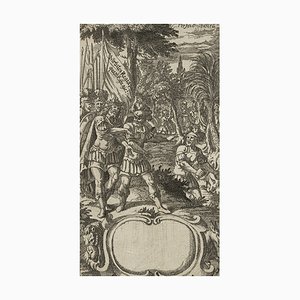 J. Meyer, un rey es emboscado con su ejército, siglo XVII, aguafuerte