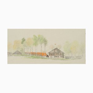 H. Christiansen, Country Houses in the Birch Grove, 20th-Century, Pencil