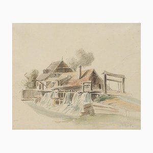 C. Nathe, View of a Mill, 19th-century, Pencil