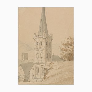 O. Wagner, Tour d'Église à Bacharach, 19ème Siècle, Papier