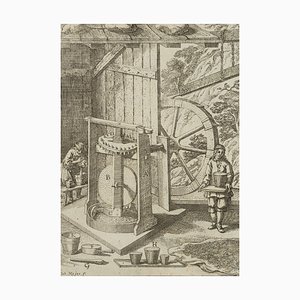 J. Meyer, Representación de un molino de aceite, siglo XVII, Grabado
