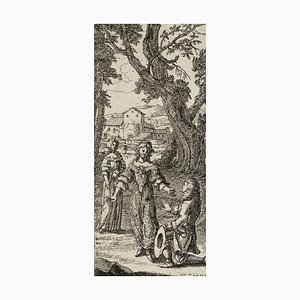 J. Meyer, joven arrodillado frente a una dama, siglo XVII, aguafuerte