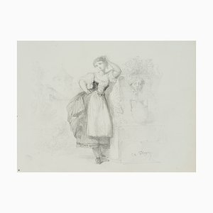 Posen Tracht Mädchen am Brunnen, 19. Jh., Bleistift