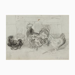 C. Jacque, Study from the Chicken Yard, 19th-Century, Charcoal