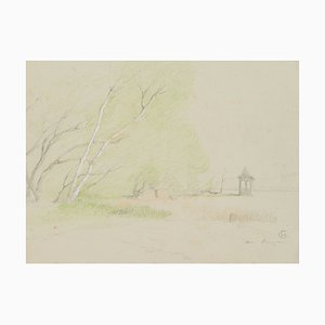 H. Christianen, on the Lakeshore Under Trees, 20th-Century, Crayon