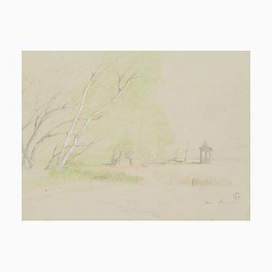 H. Christianen, on the Lakeshore Under Trees, 20th-Century, Pencil