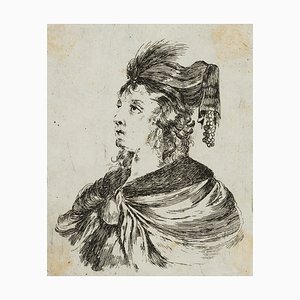 J. Meyer, Looking up Lady With Feather Plaster, 17th-Century, Etching