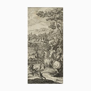 Acquaforte di J. Meyer, Cavalieri al cervo, XVII secolo