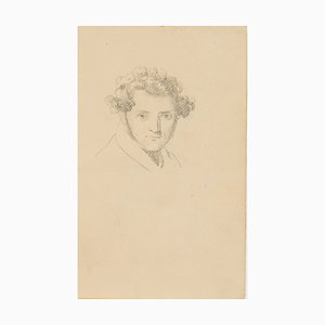 Portrait of a Young Man With Curly Hair, 19th-Century, Pencil
