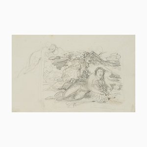 F. Bouchot, Mythological Scene, Sleeping Under Canopy, 19th-Century, Pencil
