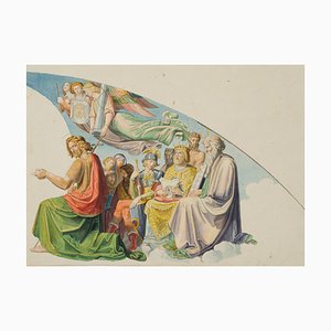 E. Daege, Fresco Design with Christ, Moses and the Veronica's Sweat Shroud, 19th-Century, Aquarelle