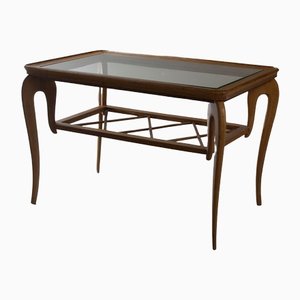 Rectangular Coffee Table in Curved Wood with Glass Top and Intertwined Wood Plane by Paolo Buffa, 1940s