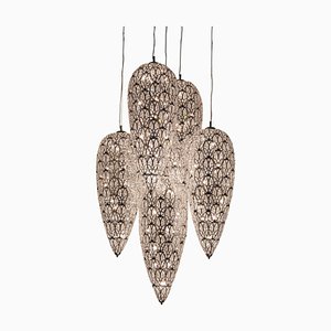 Lámpara de araña de techo en forma de Arabesque Light Fall de acero y cristal con 5 lámparas de VGnewtrend