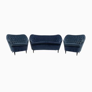 Curved Armchairs and Sofa by Gio Ponti for Casa e Giardino, Italy, 1930s, Set of 3