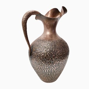 Large Embossed Copper Pitcher Vase by Egidio Casagrande, Italy