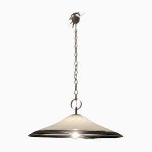 Lampe à Suspension Noire et Blanche en Verre de Murano, Italie