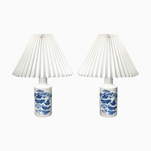 Porcelain Parsnips Lamp in White and Blue by Fog & Morup for Royal Copenhagen, 1960s, Set of 2