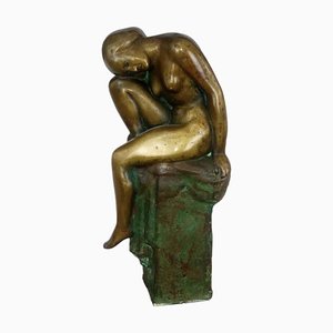 Art Deco Bronze Crouching Bathing Girl, France, 1930s
