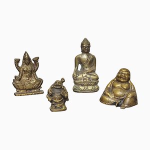 Vintage Buddha Miniature Sculptures in Brass, Set of 4