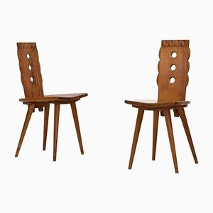 Mid-Century Folk Chalet Zakopane Side Chairs in Elm, Set of 2