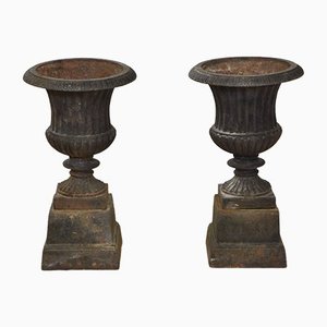 Garden Urns on Stands in Cast Iron, Set of 2