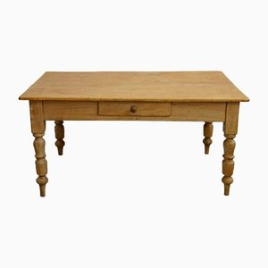 Big Antique Maple Wood Coffee Table with Drawer, 1900s