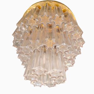 Lampadario Tronchi in vetro trasparente e ottone di Kalmar, anni '80