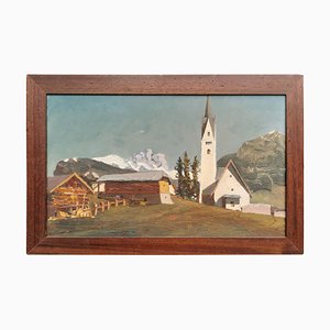 Church of San Giovanni Battista, 1940s, Oil on Cardboard, Framed